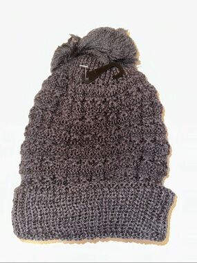 Chunky Knit Pom Beanie in Dark Charcoal, gray cuffed knit with a pom-pom, NWT.